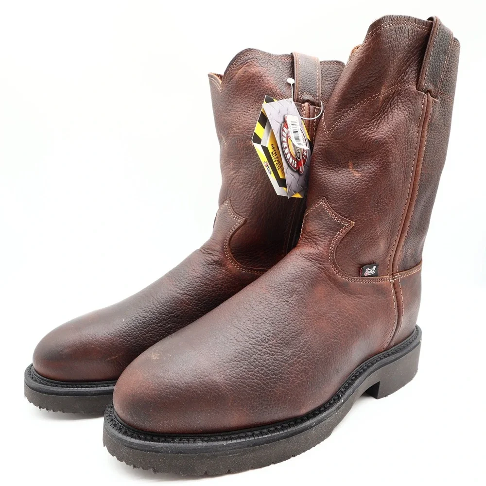 Justin Modern Steel Toe Work Boots Mens 7.5 EEE Brown Leather New In Box 4765